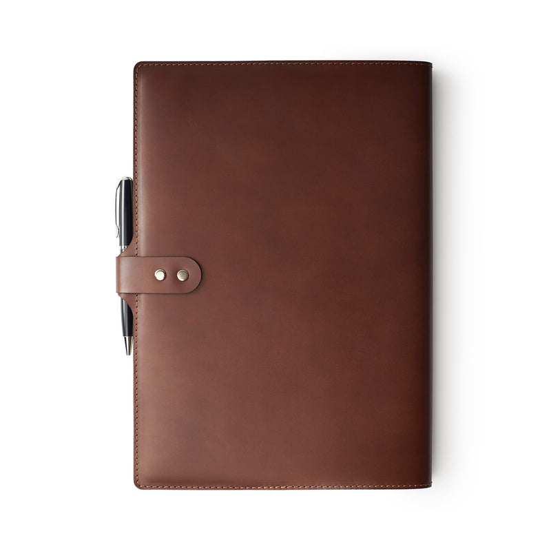 Personalized Dark Brown Leather A4 Notebook + Pen