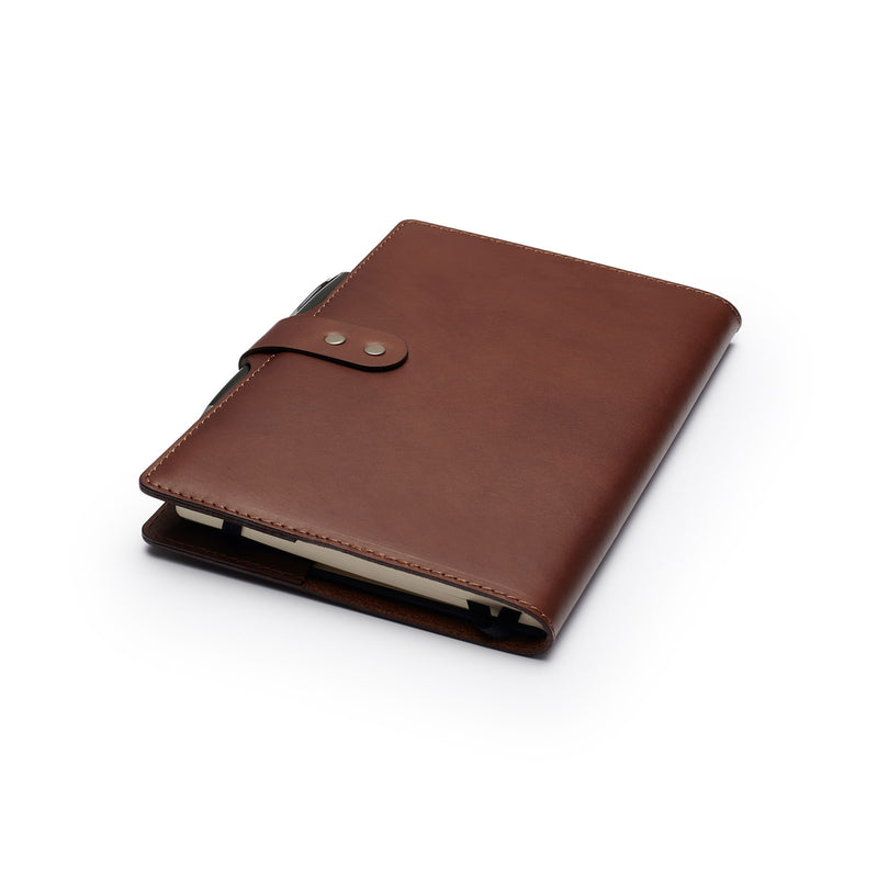 Personalised Dark Brown Leather A5 Notebook + Pen Back