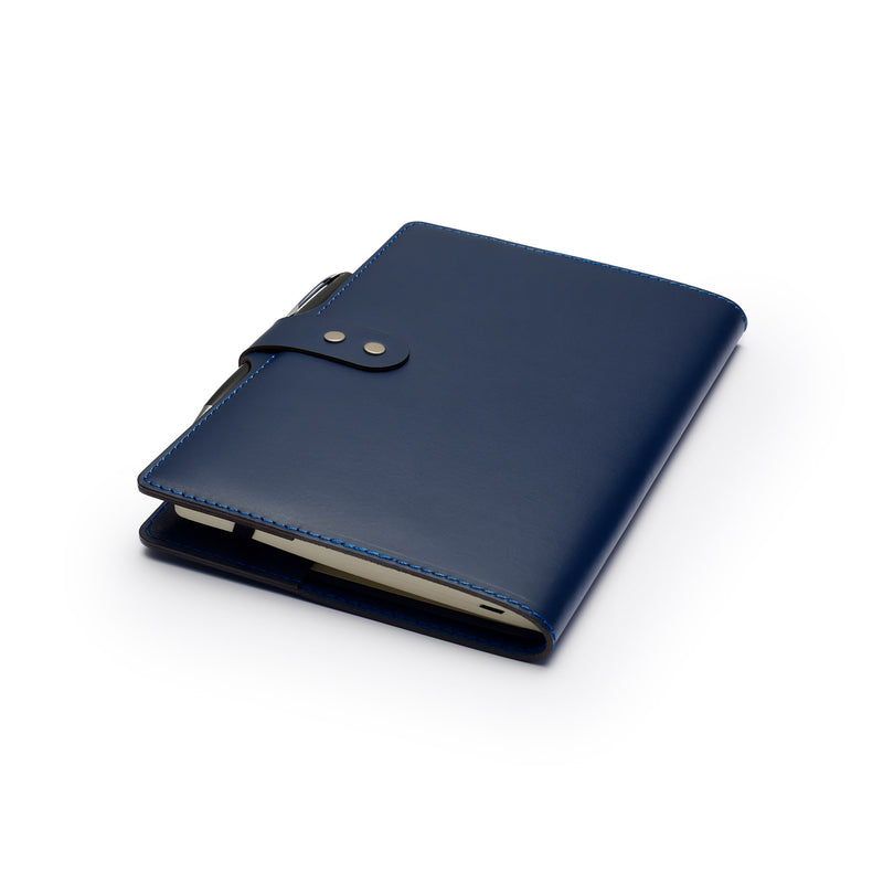 Personalised Navy Blue Leather A5 Notebook + Pen Back Made in  Kilcullen