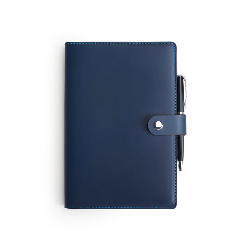 Personalised Navy Blue Leather A5 Notebook + Pen by CarveOn Ireland